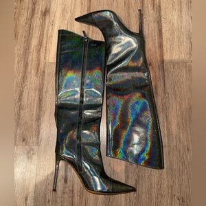 Holographic Black Stiletto Boots